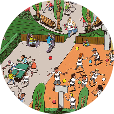 Detailansicht Open-Air-Fitness auf dem Wimmelbild Detailansicht Open-Air-Fitness auf dem Wimmelbild