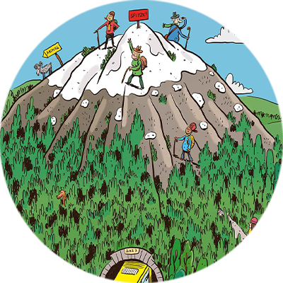 Detailansicht Berg auf dem Wimmelbild Detailansicht Berg auf dem Wimmelbild